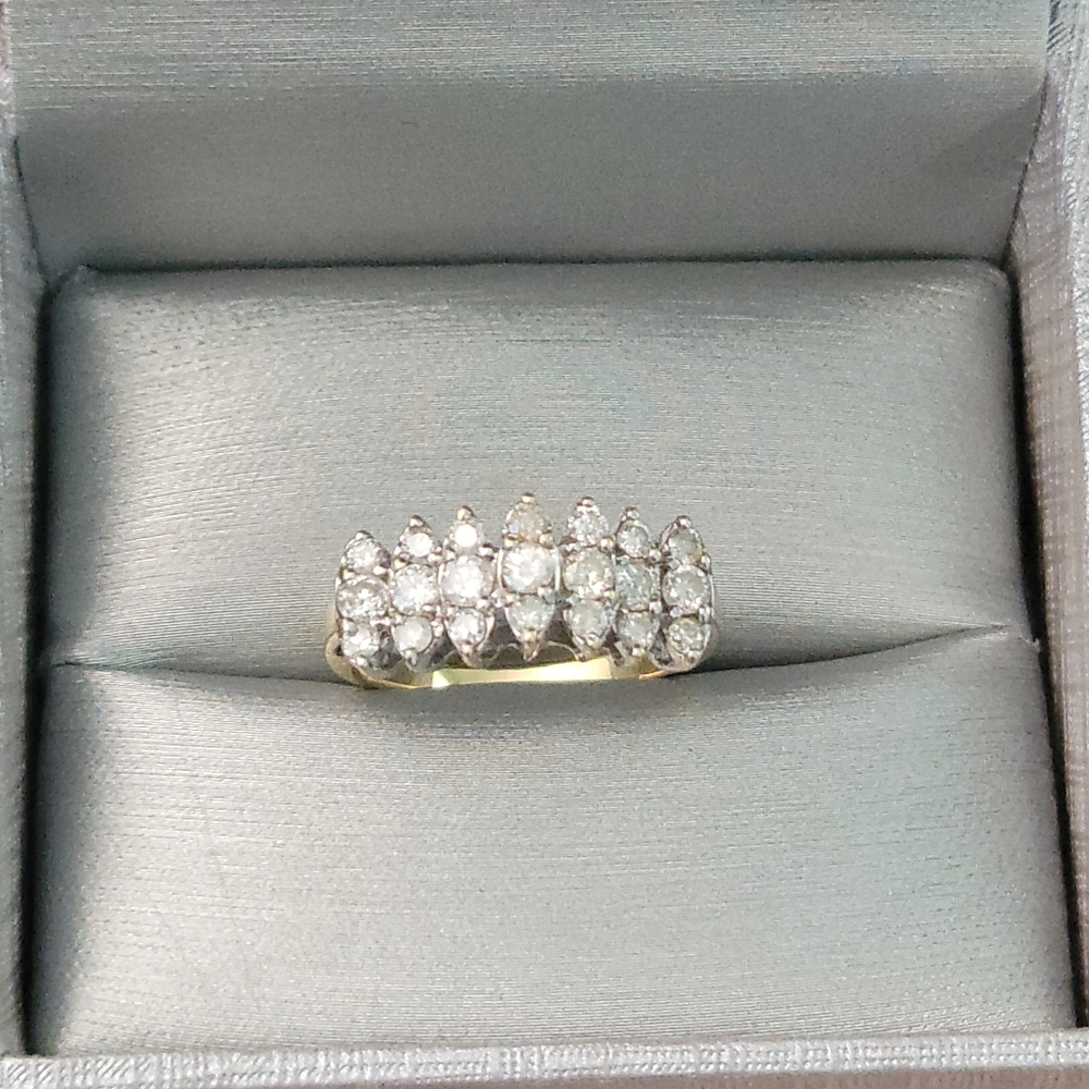 1 CTW 10k YG and WG Tiered Diamond 3 rows - Picture 8 of 15